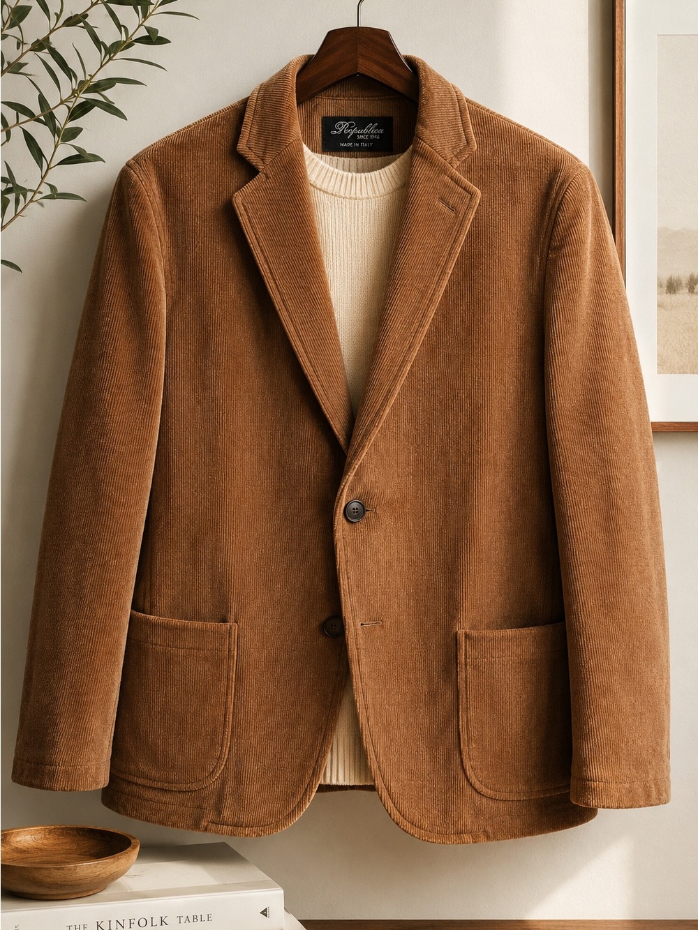 Repubblica Made in Italy Men’s Ribbed Knit Blazer XL Camel Brown